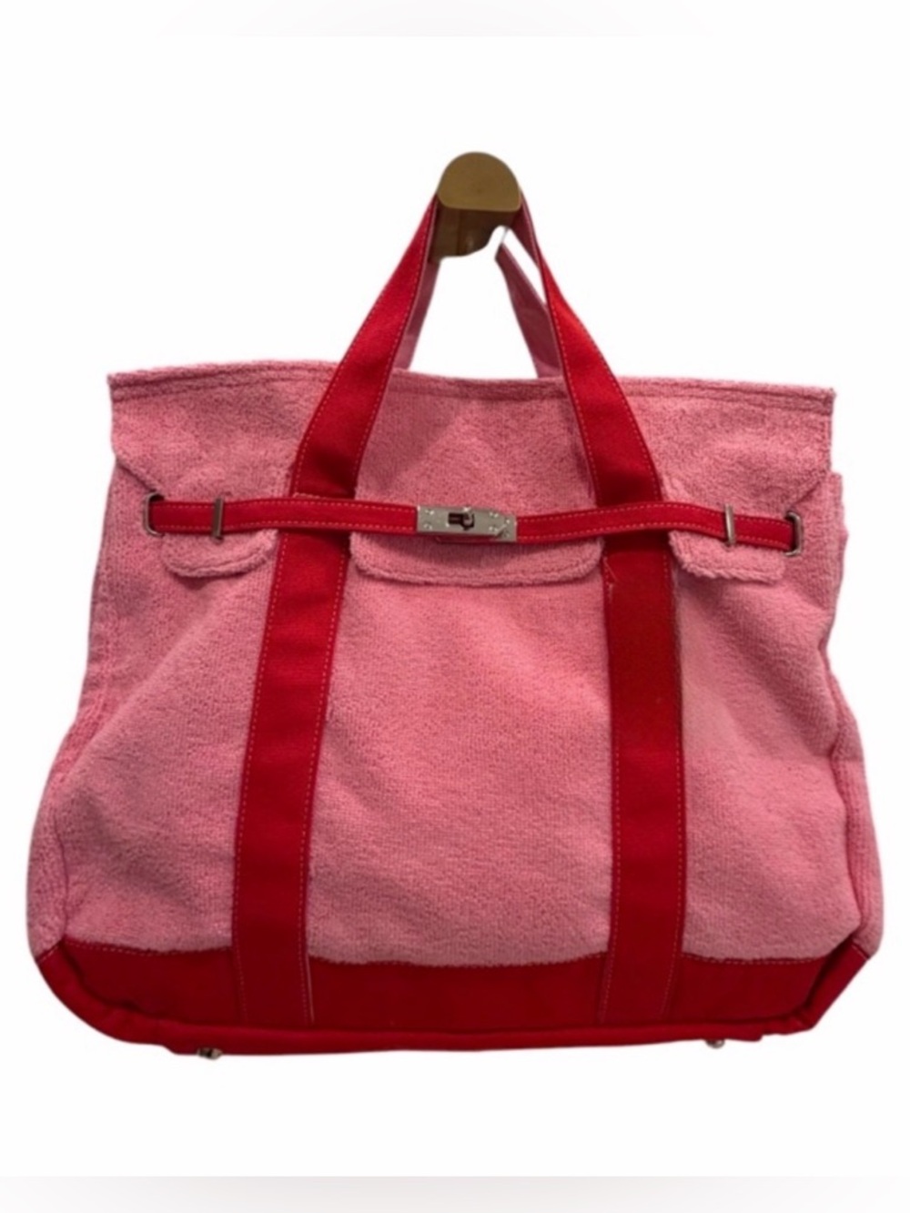 Viral Sunwin "Large" Madaket 
Terrycloth Pink Tote w/Red trim